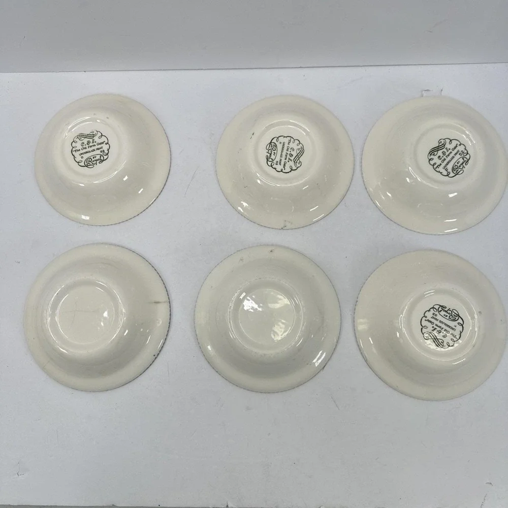 Currier Ives Blue White Berry Bowls Set 6 Old Grist Mill Cottagecore Decor
